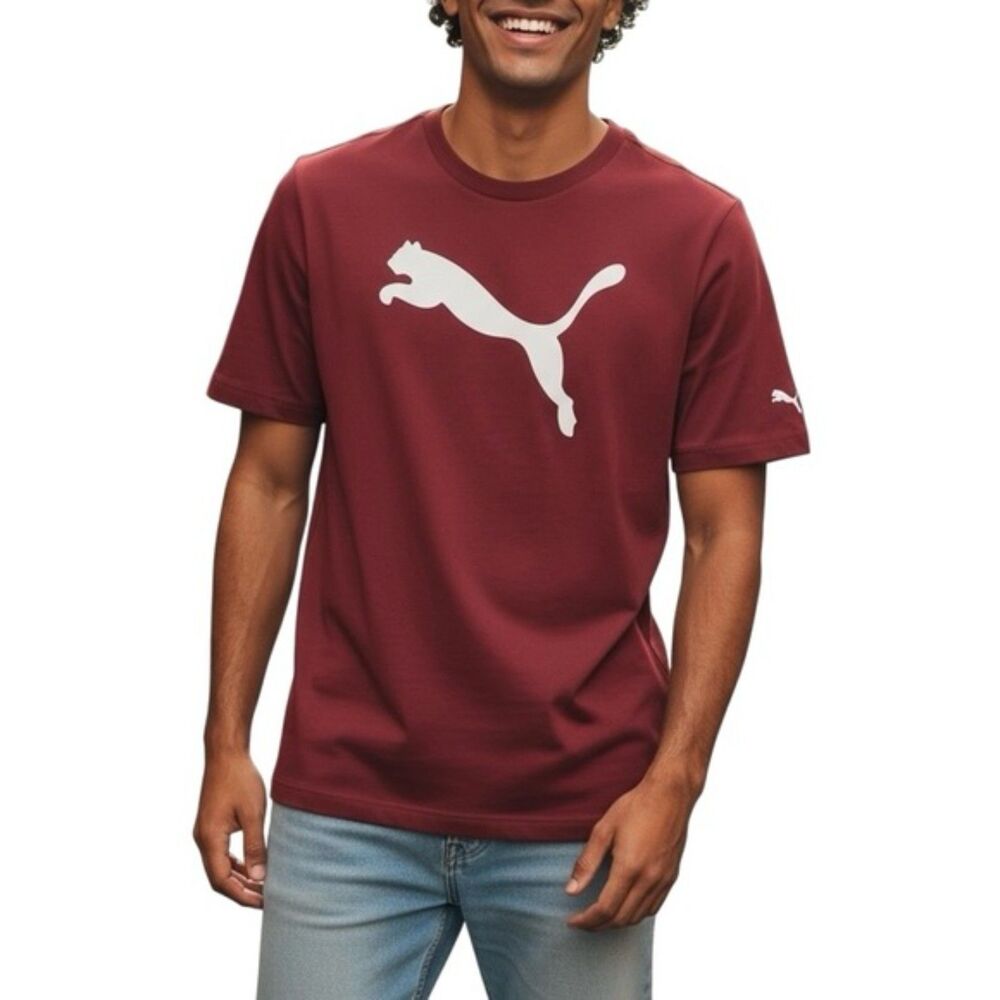 PUMA Men’s Maroon Large Logo T-Shirt | Medium